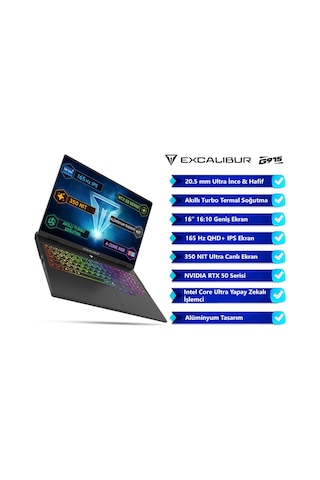 Casper Excalibur G915 AI G915.356H-EF70X-C Core Ultra 7-356H 64 GB 1 TB RTX5070 16" Free Dos Dizüstü Bilgisayar