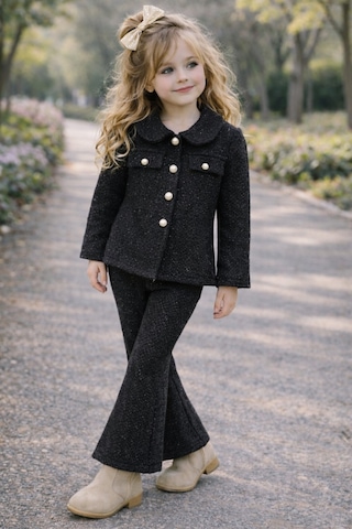 My Kids Wear Kız Çocuk Bayramlık Tüvit Ceket & İspanyol Paça Pantolon Takım 12552 Siyah