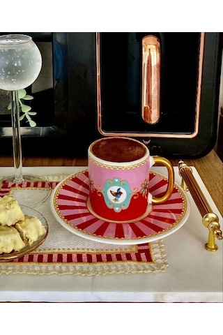 6'lı Pink Bird Soho Kahve Fincanı-3984 Çok Renkli