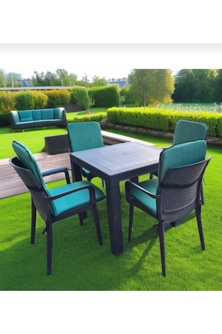 Sandalye Minderi Masa Örtüsü Fermuarlı Lastikli 4'lü 4 Cm Sünger Alt 42x42 Sırt 42x42 Düz Yeşil