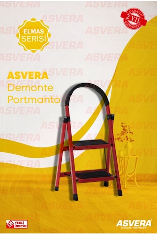 Elmas Serisi Carnaval 2 Li Ev Tipi Katlanır Merdiven Kırmızı, Kaymaz, Hafif, Dayanıklı 1 Adet