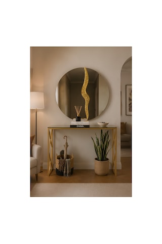 Familieconcept Melisa Serisi Luminous Aynalı Dresuar Takımı - Gold Boyalı, 4mm Temperli Füme Camlı 100x30x80 Cm Altın