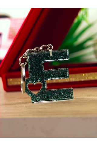 Harfli Anahtarlık Epoksi Kişiye Özel Yapım El Yapımı Harf Anahtarlık Kalp Model Özel Tasarım Hediyelik Ürün Kalp Desenli Simli Anahtarlık Altın - Kırmızı