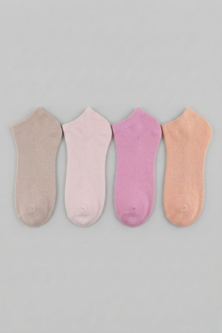 Socketta 4'lü Karışık Renkli Kadın Bambu Kendinden Desenli Patik Çorap - Premium Şeker-pembe-kayısı-bej
