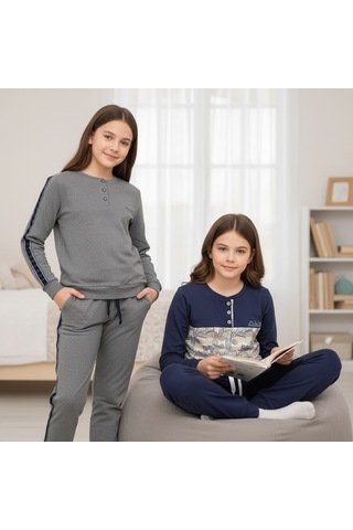 Bonbon Genç Kadın Pamuklu 2 Adet 2'li Pijama Takımı Al507 V2, Al501 V2 Bb2455 Çok Renkli