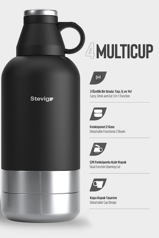 Stevig 4 Multi-cup Çelik Termos 1,9 Lt. Black St-212