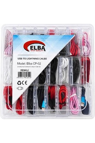 Elba Cp-02 Şeffaf Kutulu Usb To Lightning Kırmızı,beyaz,pembe,siyah,lacivert 24lü Şarj Kablosu