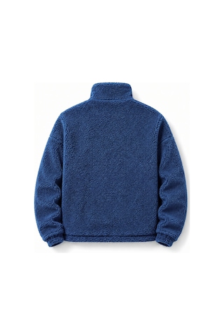 Genius Store Oversize Peluş Erkek İçi Polarlı Tam Fermuarlı Sherpa Sonbahar Kış Kadın Polar Sweatshirt Oversıze-pelus İndigo