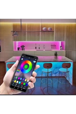 5 Metre Usb Rgb Telefon Kontrollü Mutfak Dolabı Tv Arkası Animasyonlu Şerit Led Parti Amber - Beyaz - Mavi