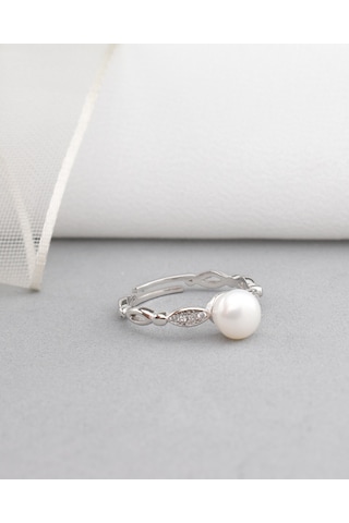 Brezza Lusso Jewelry Diamond Model Hakiki İnci Kadın Gümüş Yüzük 12 - 19