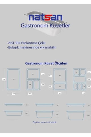 Paslanmaz Çelik Gastronom/gastronorm Küvet Gn 1/3-100 32,5 X 17,6 X 10 Cm