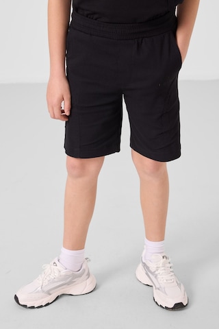 Siyah Pamuklu Oversize Fit Dokuma Hafif Esnek Chino Erkek Çocuk Şort Takım - 11276 Siyah
