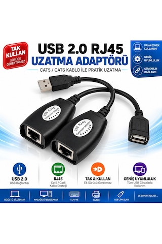Luve Store Usb 2.0 Rj45 Uzatma Adaptörü 45 Metre Cat5 Cat6 Usb Extender