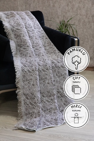 Mozaik Pamuklu Saçaklı Koltuk - Çekyat Örtüsü 170x220 - Kahve Kahve