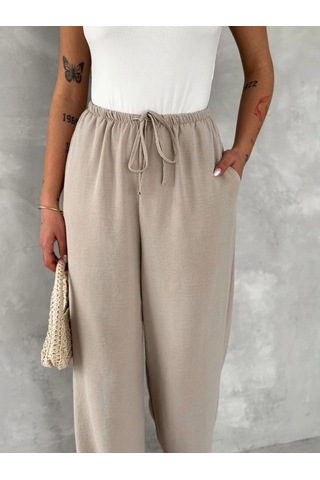 Tam12den Ayrobin Oversize Kadın Pantalon - Bej Bej