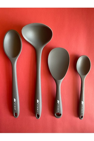 Silikon Kevgir Kepçe Seti 5prç 28cm/22cm/20cm Gri