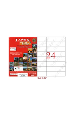 Tanex Tw-2324 Ebat 70 X 35 MM Lazer Etiket A4 Sayfada 24 Etiket