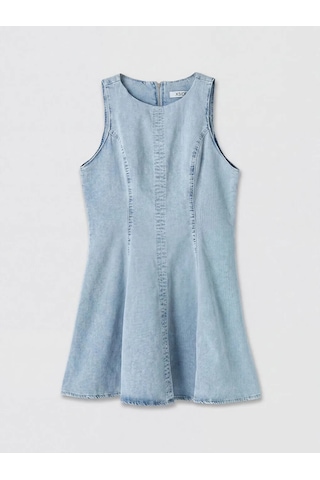 LC Waikiki Mavi Bisiklet Yaka A Kesim Mini Jean Elbise