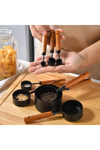 Akasya Ahşap Ölçü Kaşığı 4 Parçalı Set Gümüş