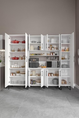 Plain Metal Ayak Metal Kulp Pla11225 Kahve Köşesi 11 Kapaklı Çok Amaçlı Dolap Erzak Dolabı Kiler Dolabı Saklama Dolabı Beyaz