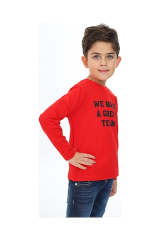 Toontoy Kids Toontoy Erkek Çocuk Baskılı Bisiklet Yaka Uzun Kollu Tişört Kırmızı