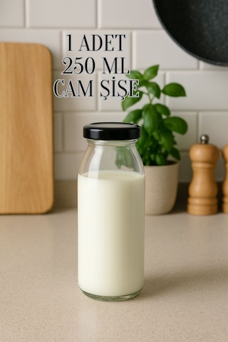 1 Adet 250 Ml Beslenme Şeffaf Meyve Suyu, Meşrubat, Limonata Şişesi Metal Kapaklı 250 Cc Şişe Siyah