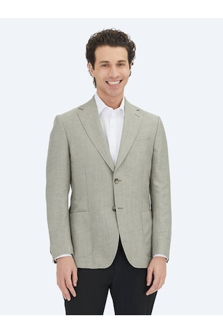 Kip Haki Düz Modern Fit Yün Karışımlı Ceket Haki