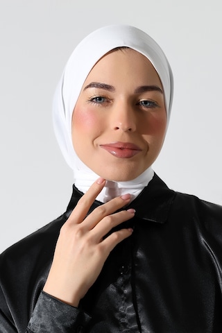 Kadın Çıtçıtlı Bağlamalı Tesettür Hazır Pratik Şal Beyaz Beyaz
