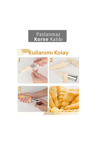 12'li Korne Kalıbı Torpil Huni Tatlı Kalıbı Pasta Kurabiye Profiterol Milföy Süsleme Aparatı 12 Cm Gri