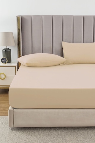 Ranforce Bej Pamuklu Tek / Çift Kişilik Battal Tam Kenar Lastikli Çarşaf 14 Renk Fıtted Bej