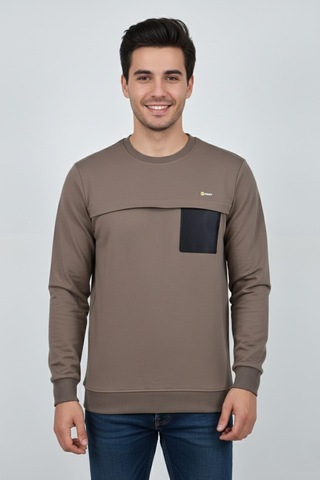 Baglan Erkek Mevsimlik Sıfır Yaka Sweatshirt Bgl-st04864 Açık Kahverengi