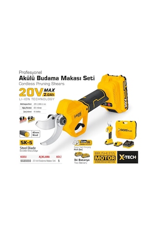 Sgs SGS5555 - Çift Akülü 20 Volt Akülü Dal Budama Makinesi