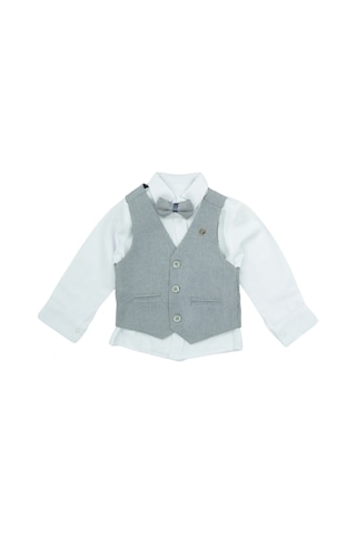 Modanino Erkek Bebek 4'lü Takım Set Pantolon+gömlek+yelek+papyon 12389 Gri