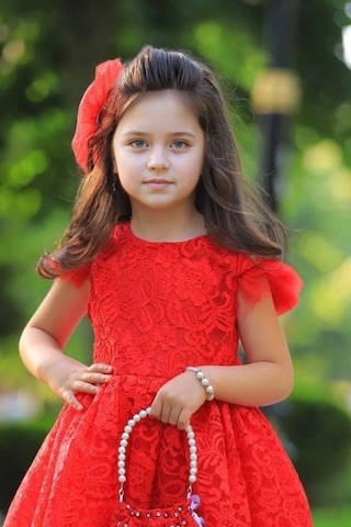 Riccotarz Kız Çocuk Üzeri Boydan Dantel Güpür İşlemeli Şeffaf Tüllü Sıfır Kol Kırmızı Elbise Kırmızı