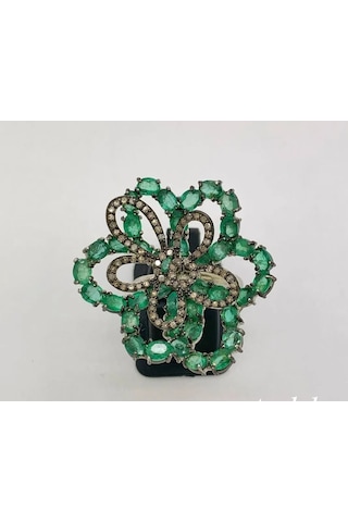 925 Ayar Gümüş Zümrüt Elmas Yüzük 280 Gümüş