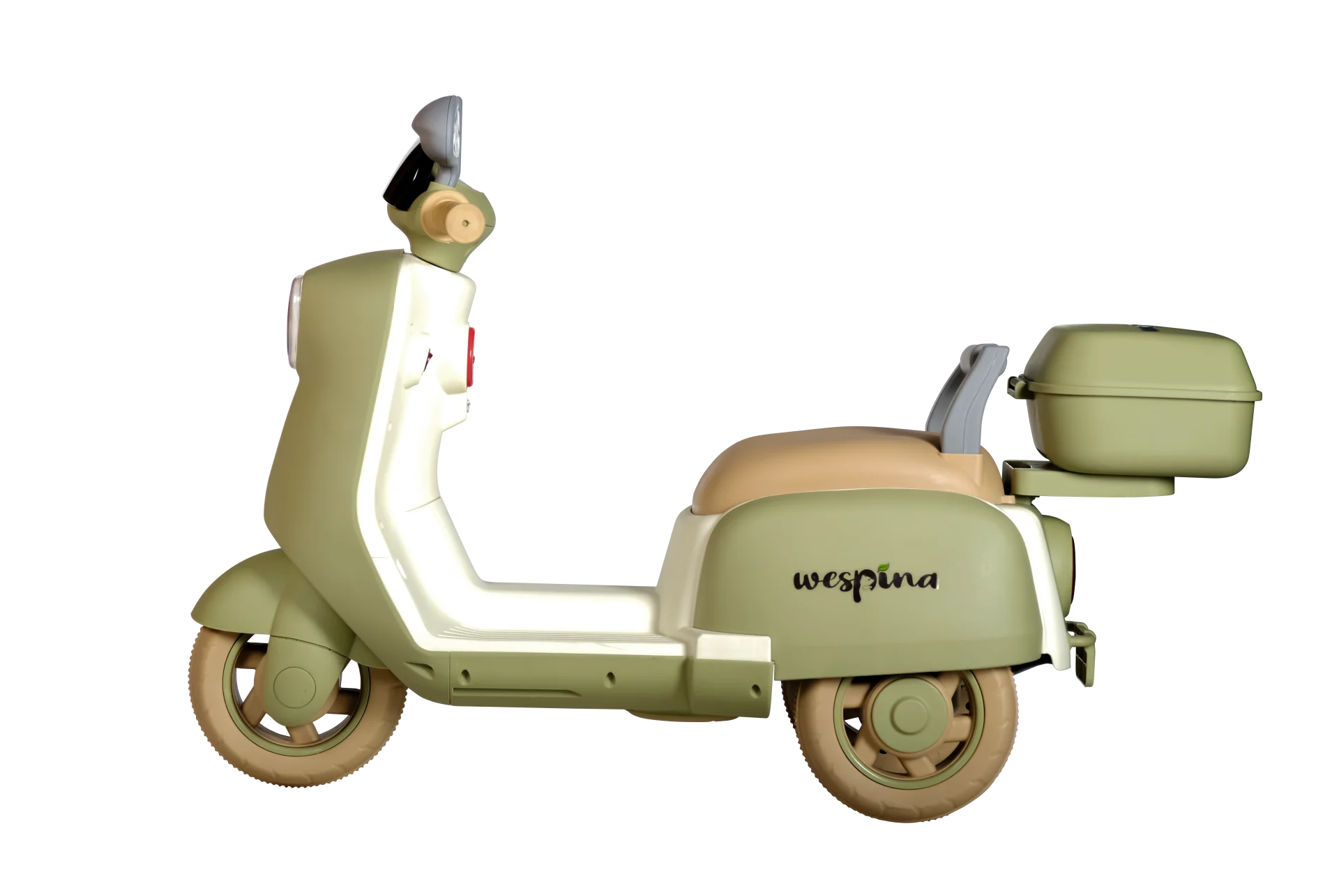 Wespina Akülü, 3 Tekerlekli, Uzaktan Kumandalı 50 Kilo Taşıma Kapasiteli Müzik Çalarlı, Bluetooth, Çocuk Motoru Yeşil