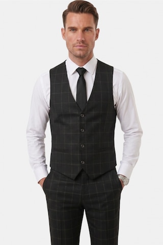 Deepsea Erkek Siyah Slim Fit 3 Lü Takım Elbise Kareli Ekose Desenli Yelekli Şık Takım 2600517