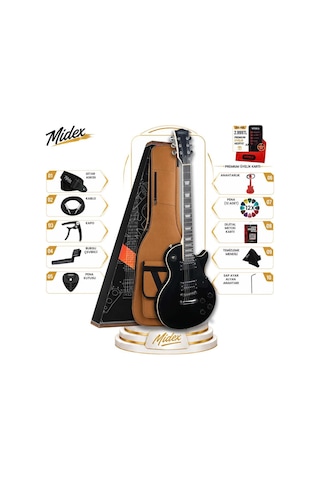 Midex Grx-200bk Profesyonel Les Paul Kasa Hh Elektro Gitar Seti Siyah