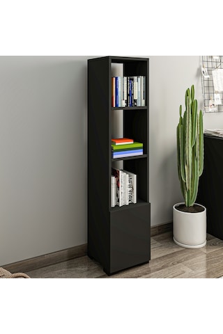 Kuzey 4 Raflı, Kapaklı Minimal Beyaz Kitaplık Antrasit