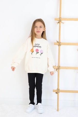 Jolly Kids Kız Çocuk Beyaz Çiçek Nakışlı Takım Beyaz
