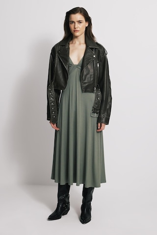 Askılı Açık Haki Midi Elbise