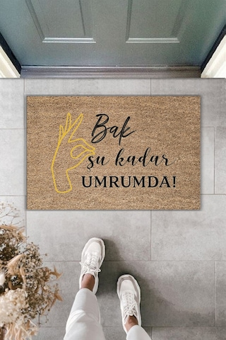 Rugmood Modern Dijital Baskı - Bak Şu Kadar Umrumda Yazılı - Kapı Önü Paspası Kahverengi