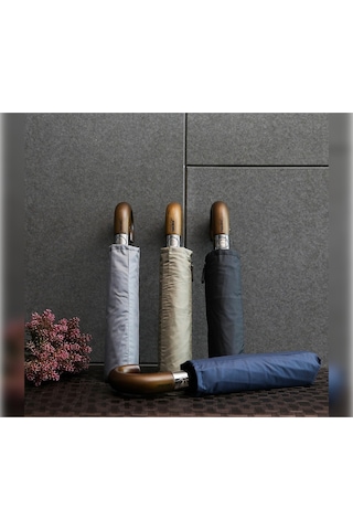 Ahşap Baston Saplı , Fermuarlı Kılıflı Tam Otomatik Şemsiye -bej Genel