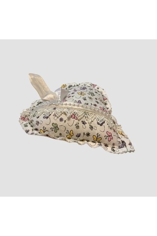 Uretti - Gamze 4416 - El Yapımı Kalpli İnci Dantelli Lavanta Tanecikli Kese 15cm - Beyaz