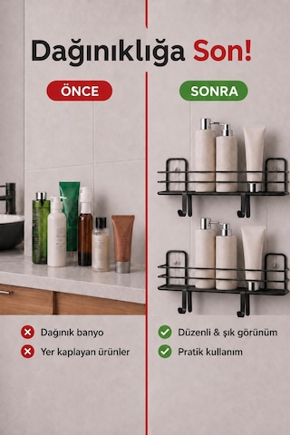 Sas Haus Banyo Düzenleyici Set 4 Parça Yapışkanlı Şampuanlık Tuvalet Kağıtlığı Havluluk Askı Tss-01 Siyah