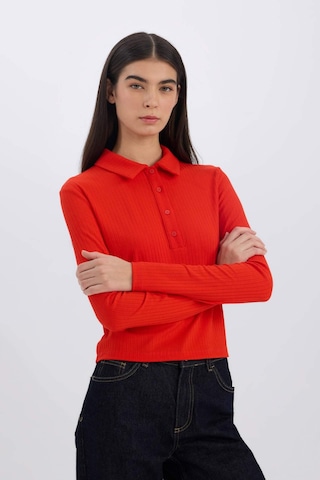 DeFacto Slim Fit Dar Kesim Polo Yaka Fitilli Kaşkorse Uzun Kollu Tişört D8720AX24AURD272 Kırmızı