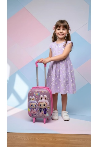 Karakterli Kız Çocuk Pembe Kabin Boy Çekçekli Valiz