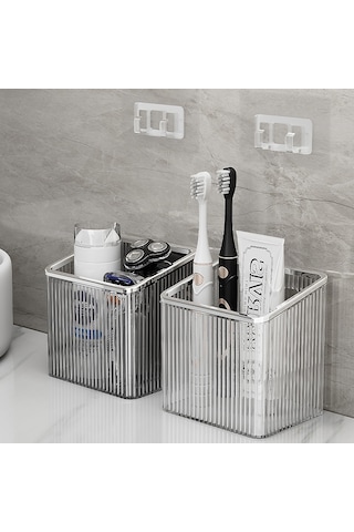 Springsun Banyo Duş Odası Duvar Kurulu Deliksiz Kosmetik Yüz Havlu Organizer Pet+abs Malzeme Mutfak Dolap Siyah-gri-gümüş Gri - Siyah