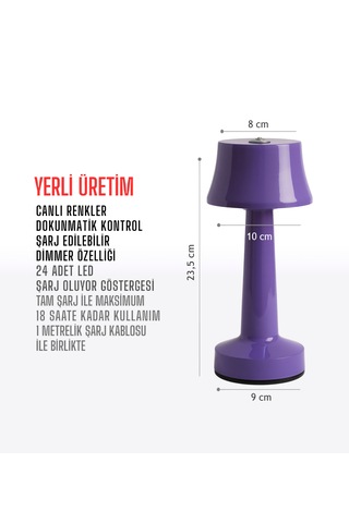 Zenlight Metal Dokunmatik Şarjlı Masa Lambası 320-5 Mor