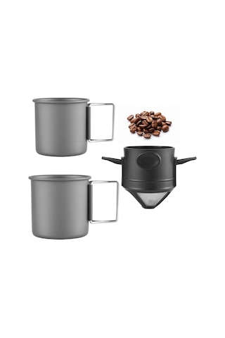 Ranyeek Outdoor Kamp Alüminyum Bardak Seti 450ml+250ml İçin Çelik Kollü Kahve Filtre Aleti, Sıcak/soğuk İçecekler İçin Dayanıklı Tasarım Çok Renkli
